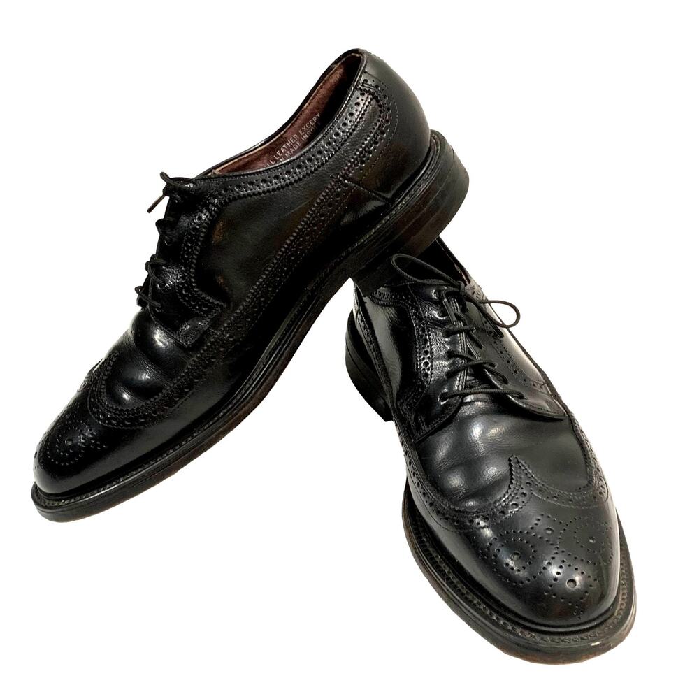Vintage Hanover Black Leather Wingtips Longwings | USA 9.5 EEE
